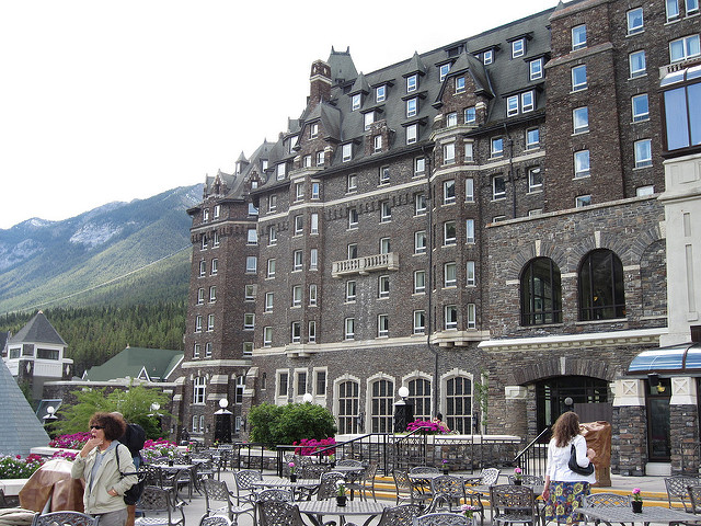 Outdoor terrace of the Fairmont Banff Springs